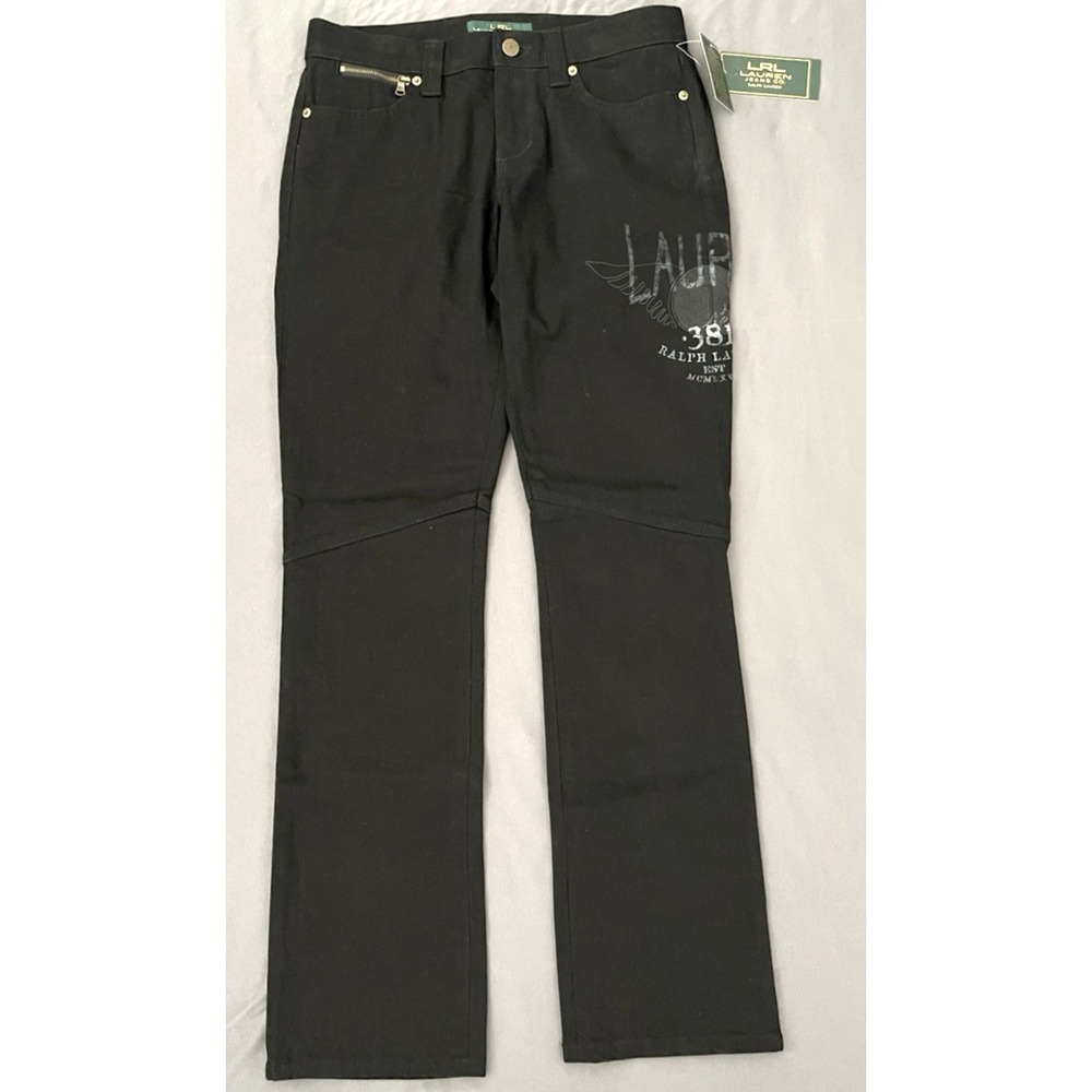 Rare Lauren Ralph Jeans Womens Size 2 Black Modern Slim Mid Rise Graphic NWT!